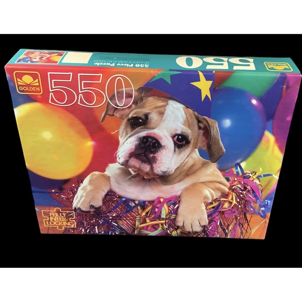 Golden Puzzles Bulldog Birthday 550 PCs 18" X 15.5" Made In The USA